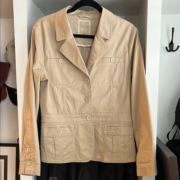 Cream Tan Tailored Blazer with Notched Lapel - Picture 1 of 6